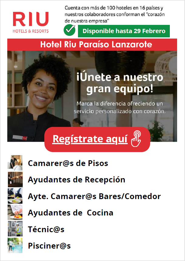 OFERTA EMPLEO HOTEL RIU PARAÍSO LANZAROTE